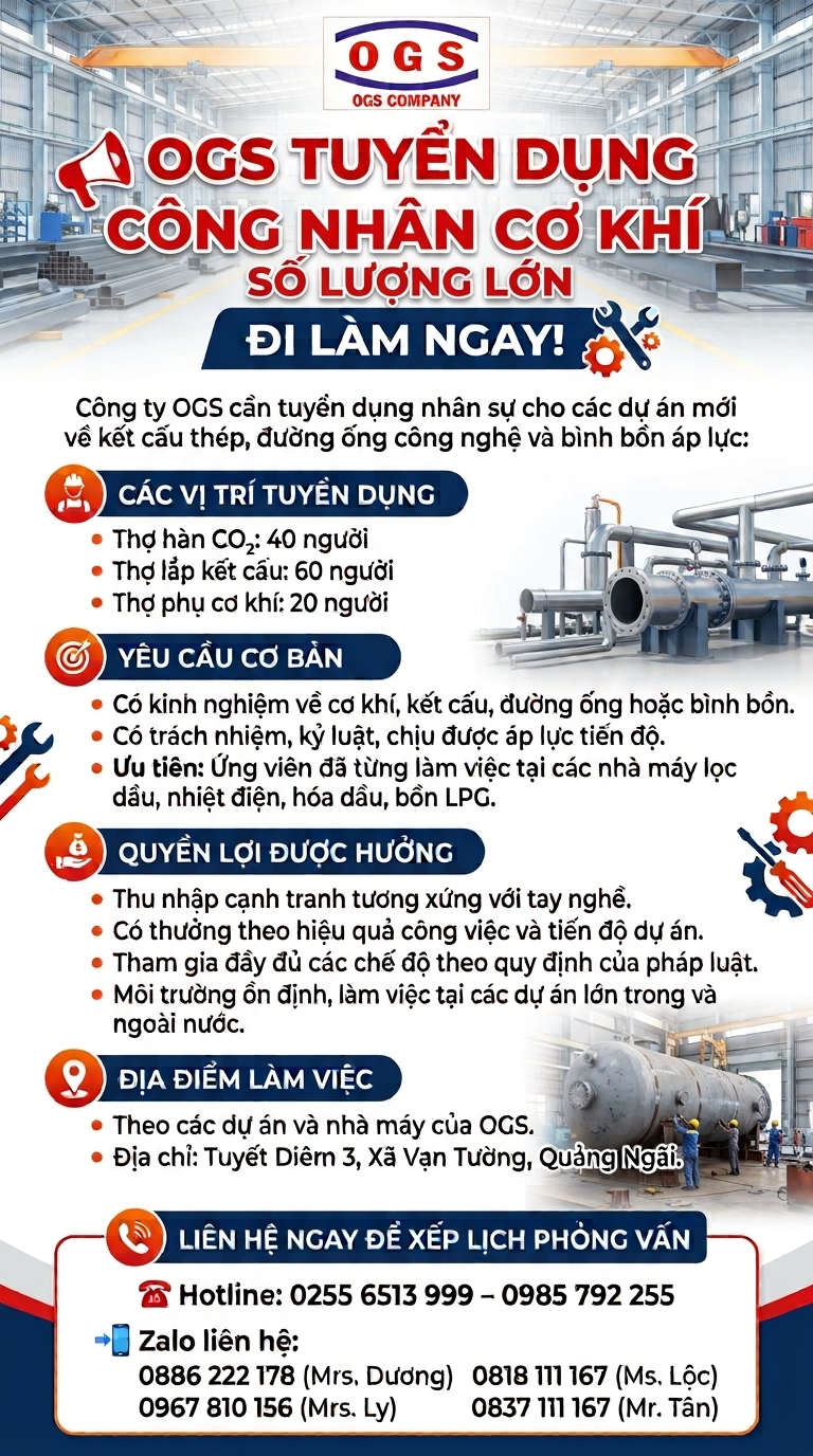 CÔNG TY TNHH MTV OGS CẦN TUYỂN MỘT SỐ VỊ TRÍ SAU